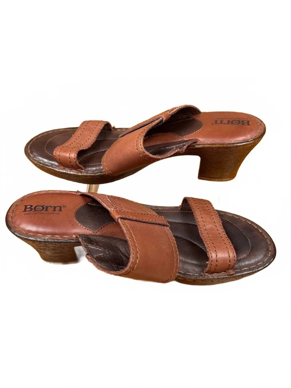 Born Brown Leather Slide Sandals with Low Heel Women’s Size 8